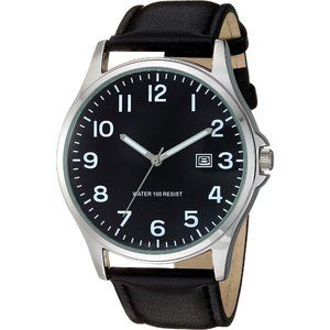 Men's Black Essentials Easy to Read Strap Leather Watch